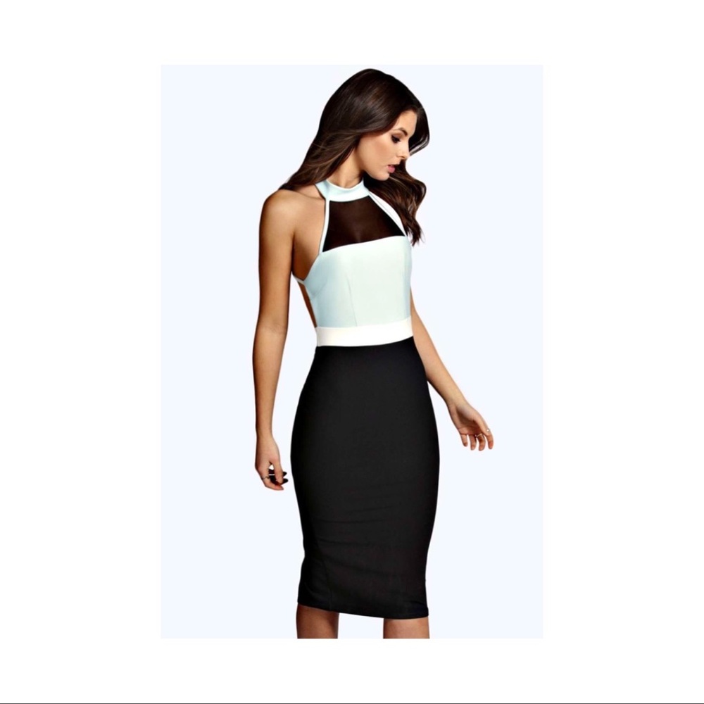 Chic Black and White Halter Dress